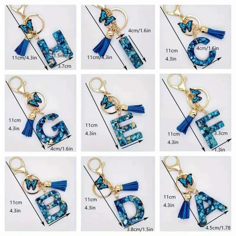Blue Glazed Stone A To M Letter Keychain