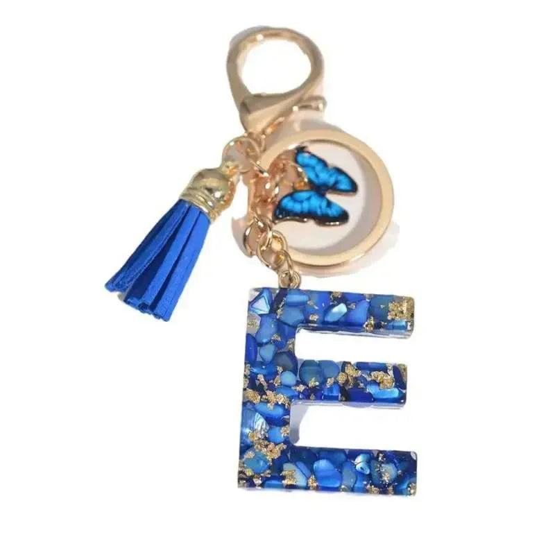Blue Glazed Stone A To M Letter Keychain