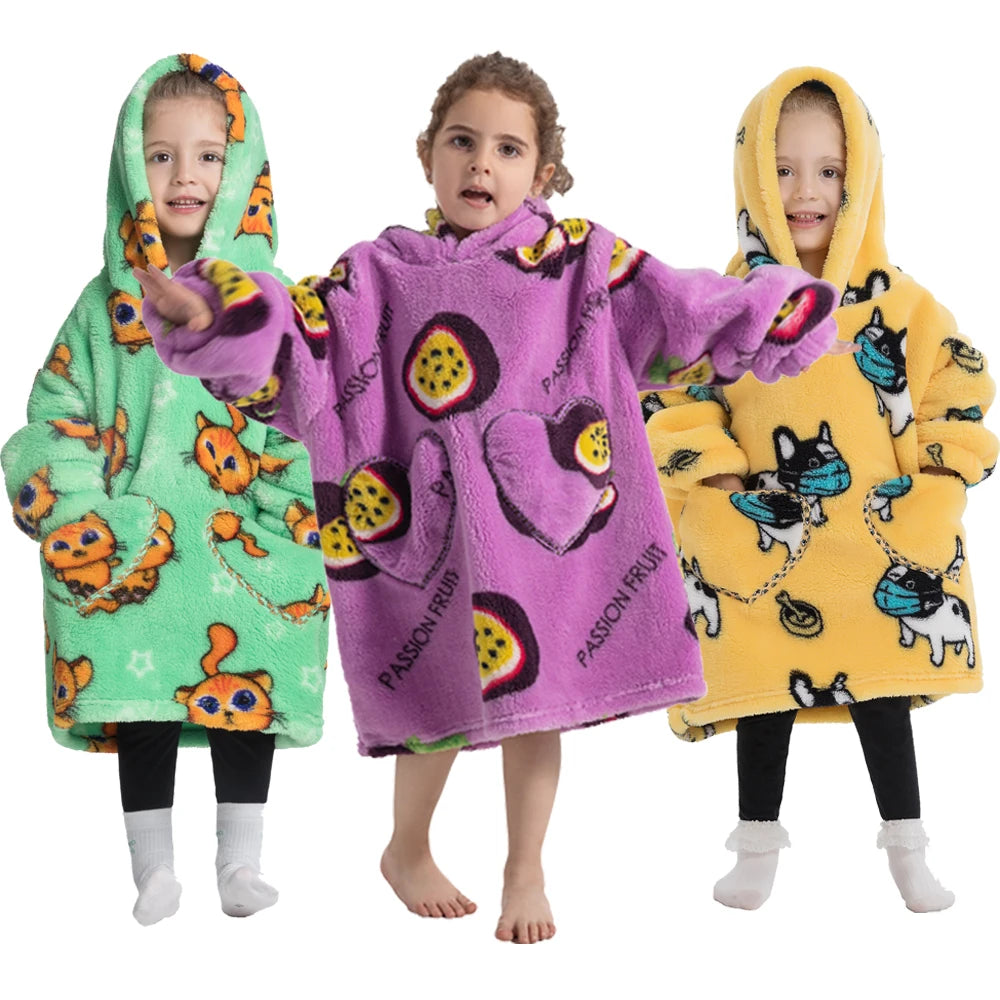 Kids Warm Thick Oversized Wearable Blanket Hoodie