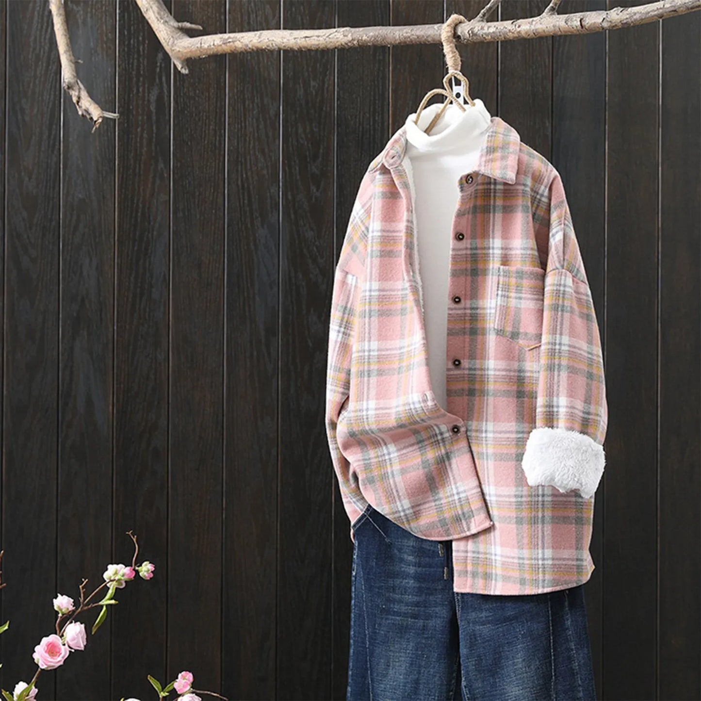 Womens Fleece Lined Flannel Jacket