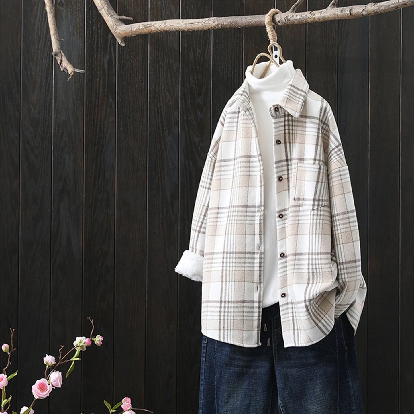 Womens Fleece Lined Flannel Jacket