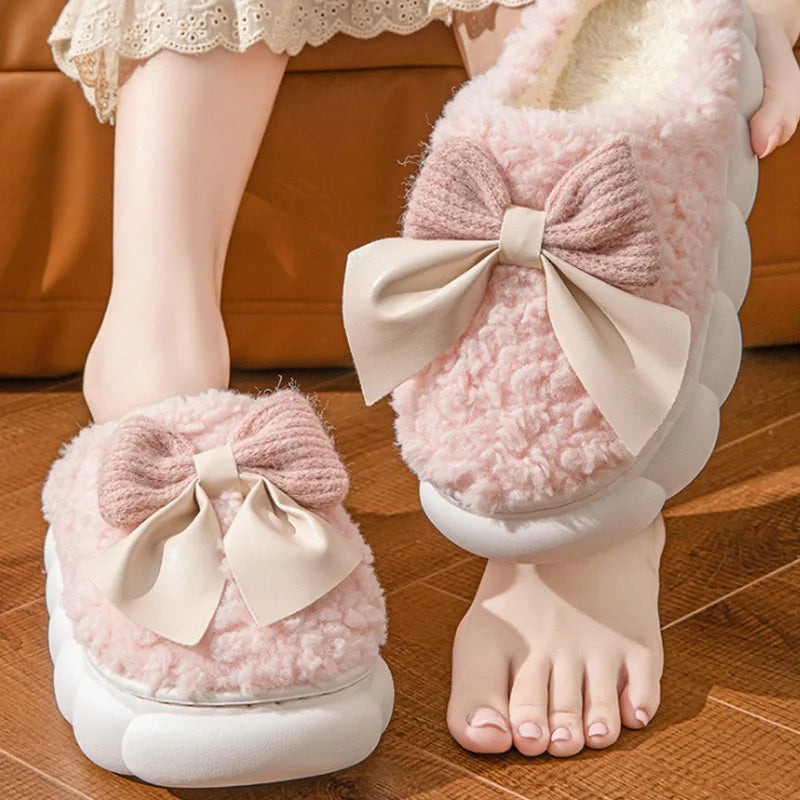 Cute Bow Plush lndoor Slippers