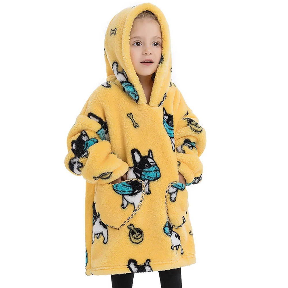 Kids Warm Thick Oversized Wearable Blanket Hoodie