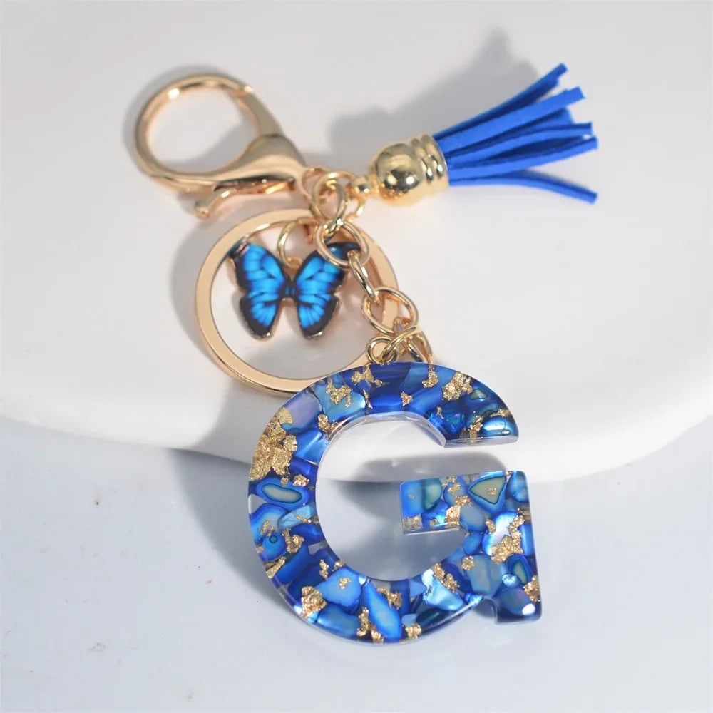 Blue Glazed Stone A To M Letter Keychain