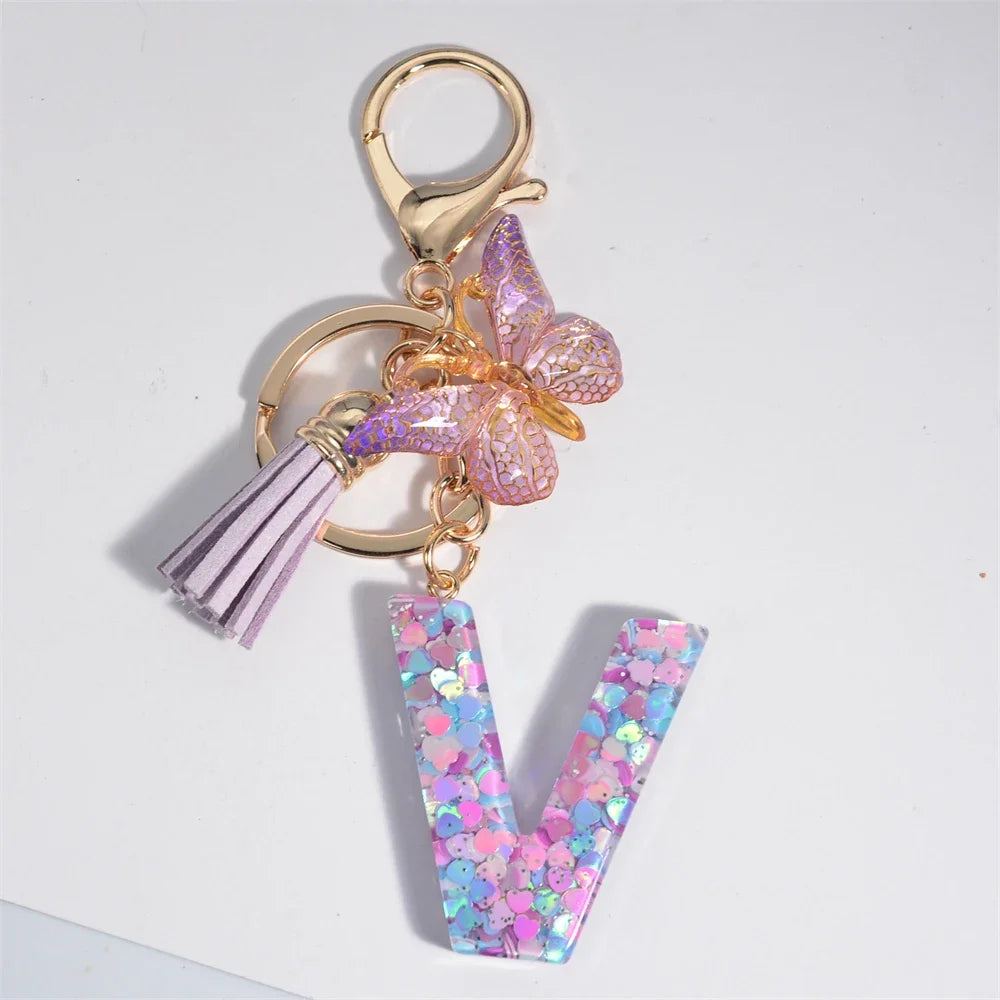 Purple Heart Filled Letter Keychain