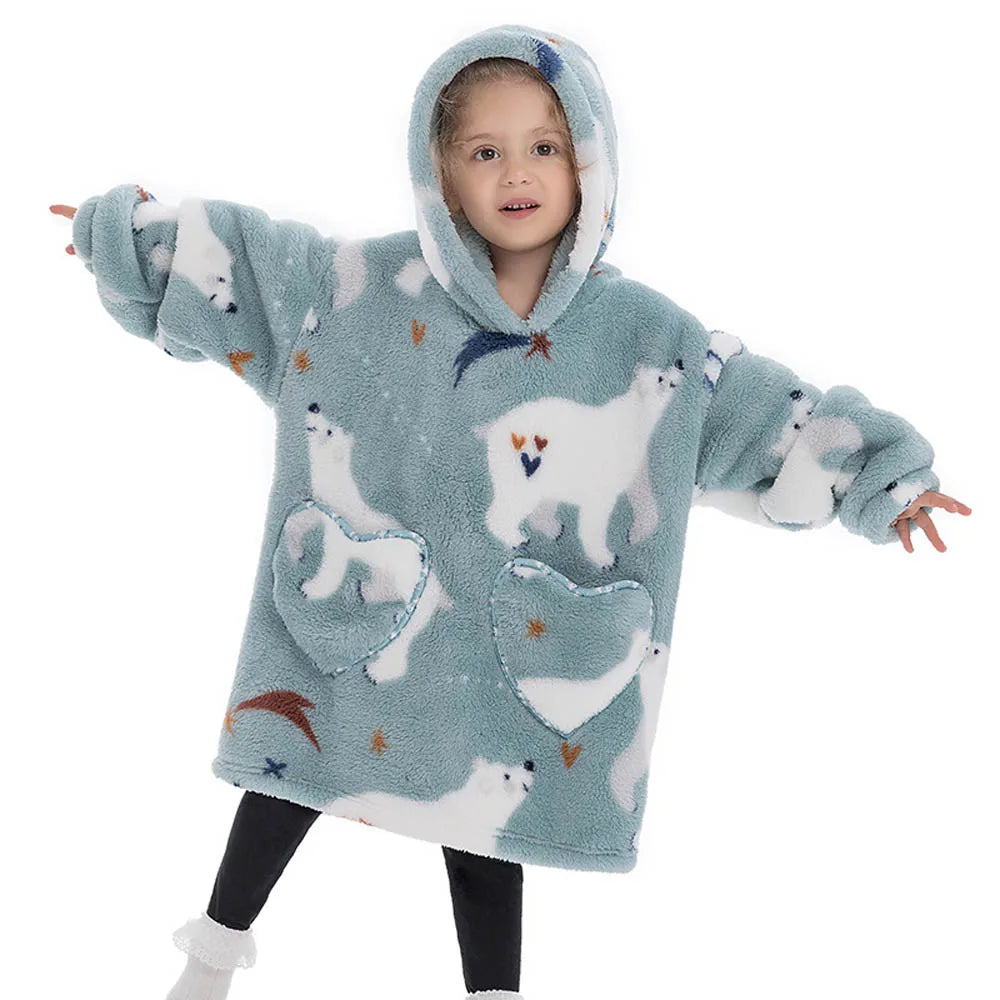 Kids Warm Thick Oversized Wearable Blanket Hoodie