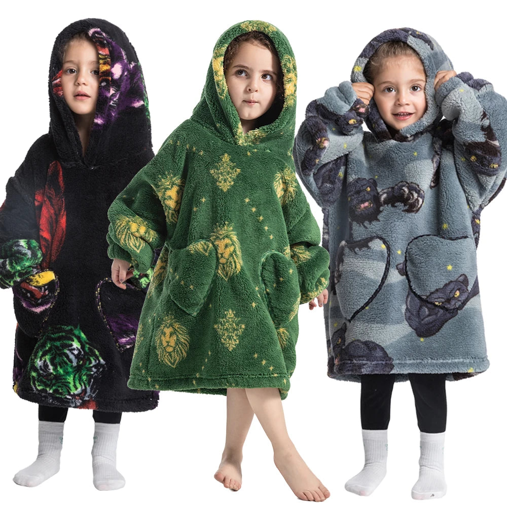 Kids Warm Thick Oversized Wearable Blanket Hoodie