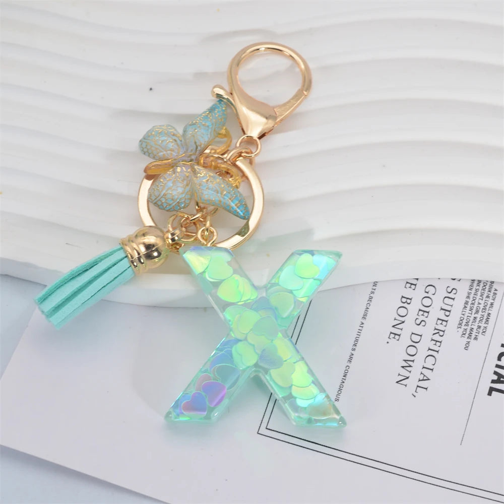 Green Tassel Butterfly Letter Keychain