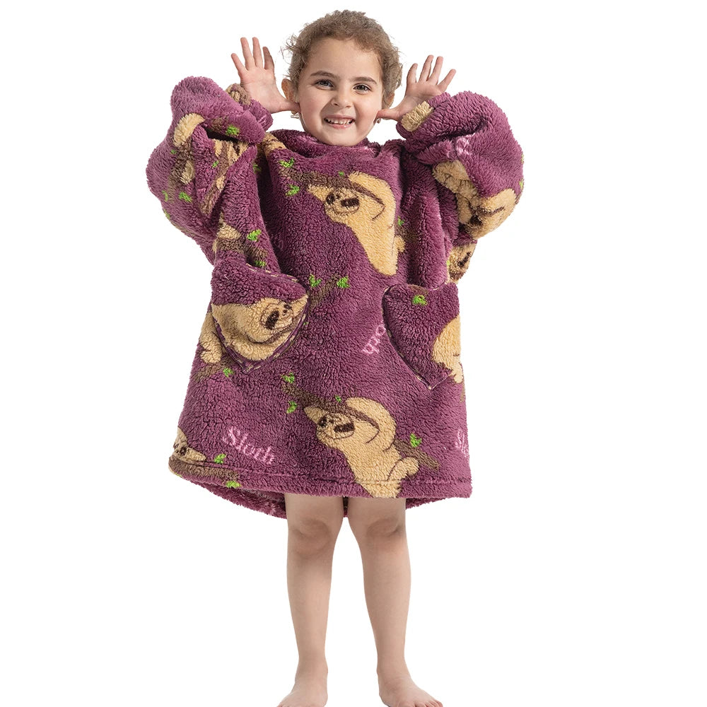Kids Warm Thick Oversized Wearable Blanket Hoodie