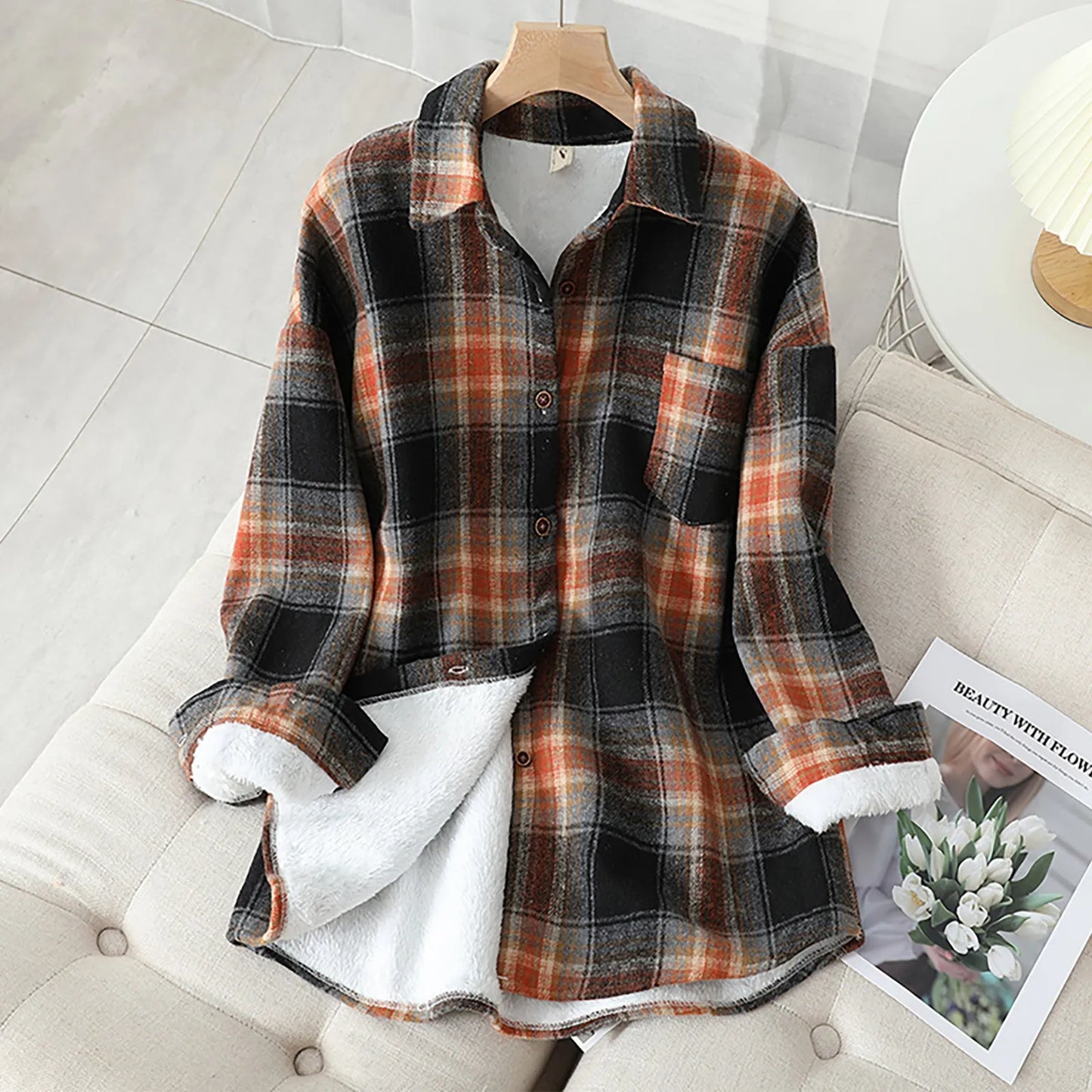 Womens Fleece Lined Flannel Jacket