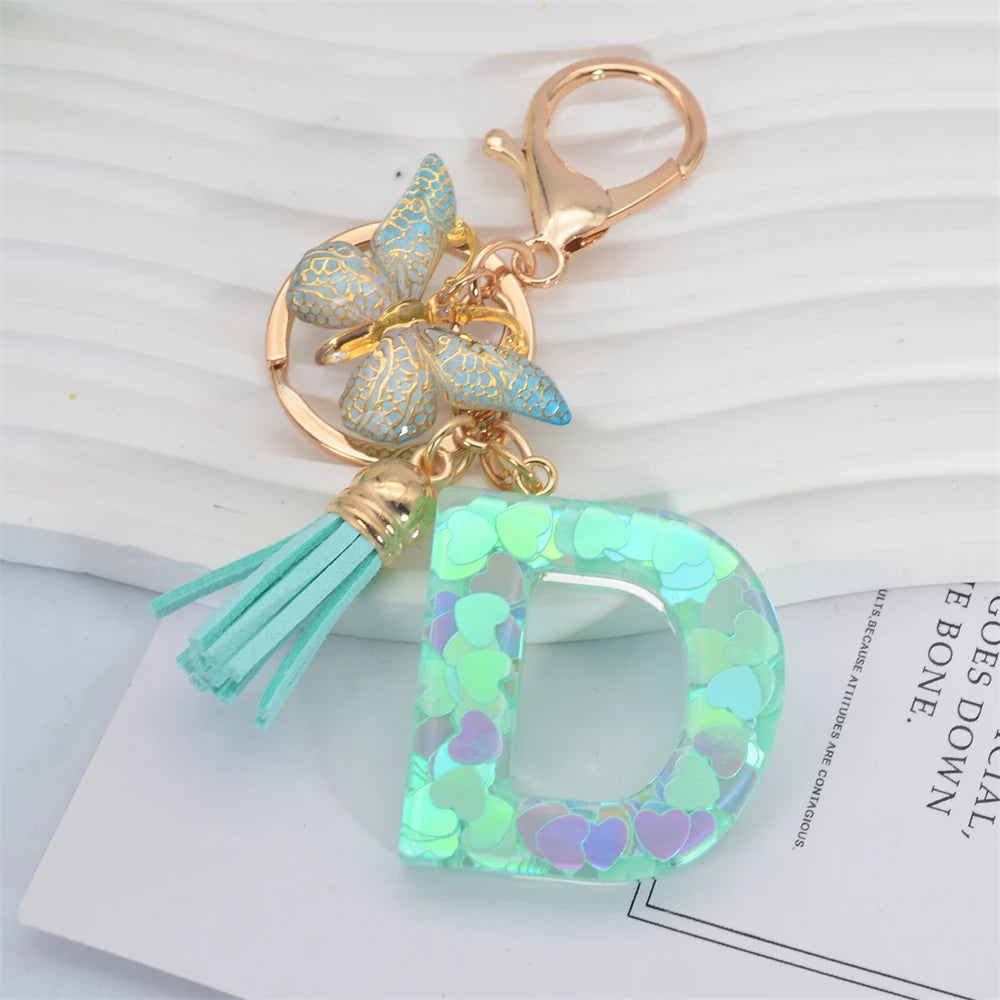 Green Tassel Butterfly Letter Keychain
