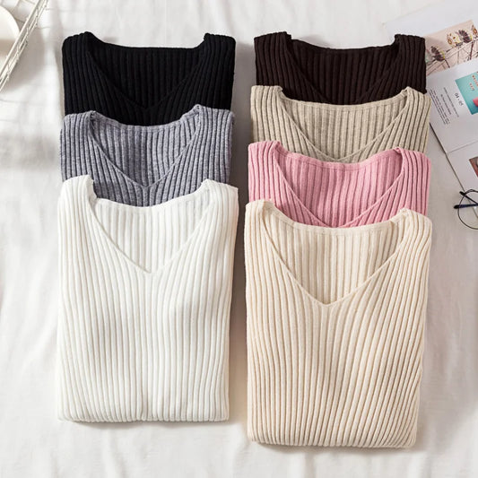 Women’s Long-Sleeved V-neck Sweaters