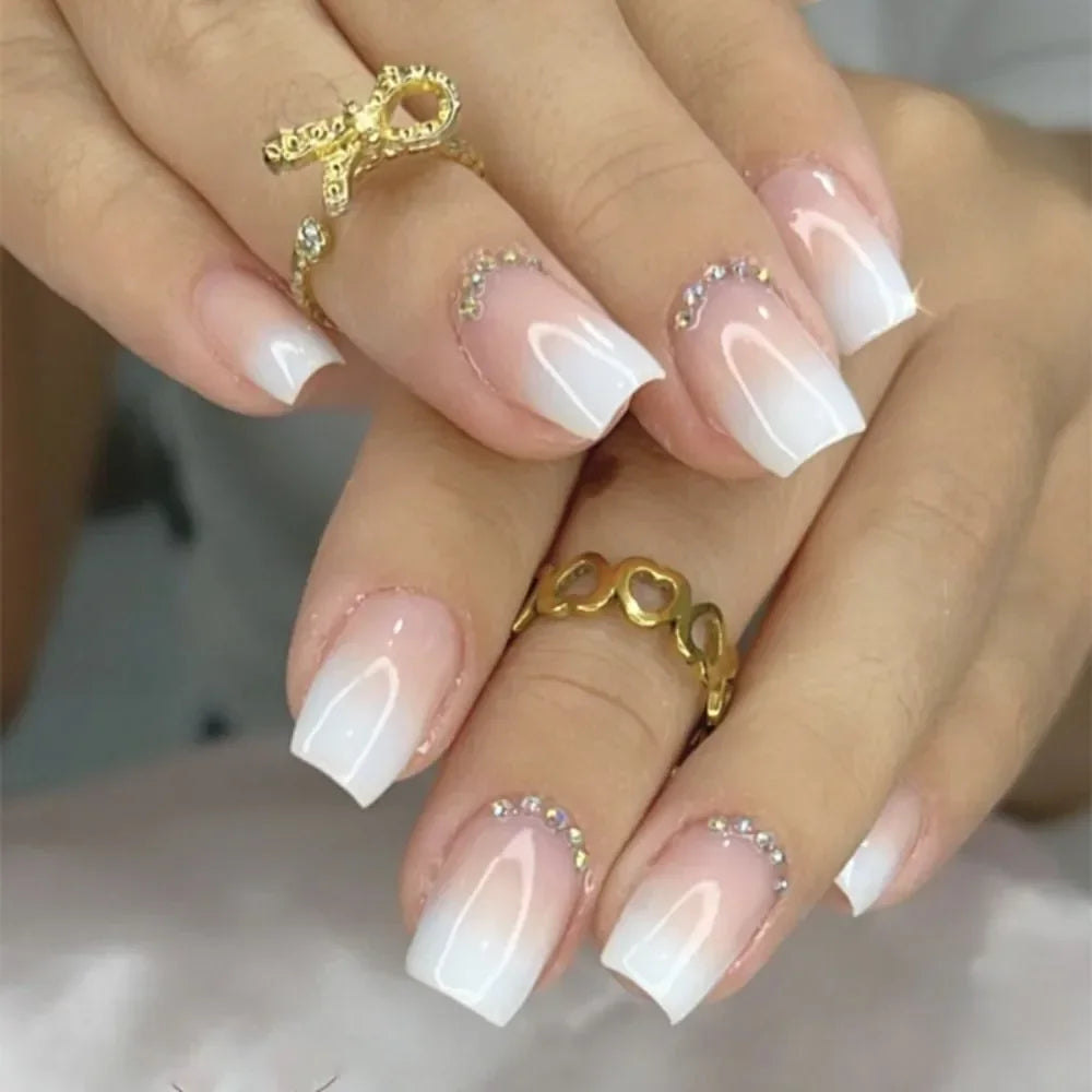 24PCS Shiny Pearl Wearable False Nails