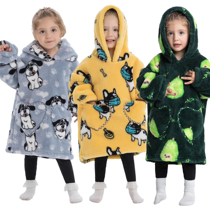Kids Warm Thick Oversized Wearable Blanket Hoodie