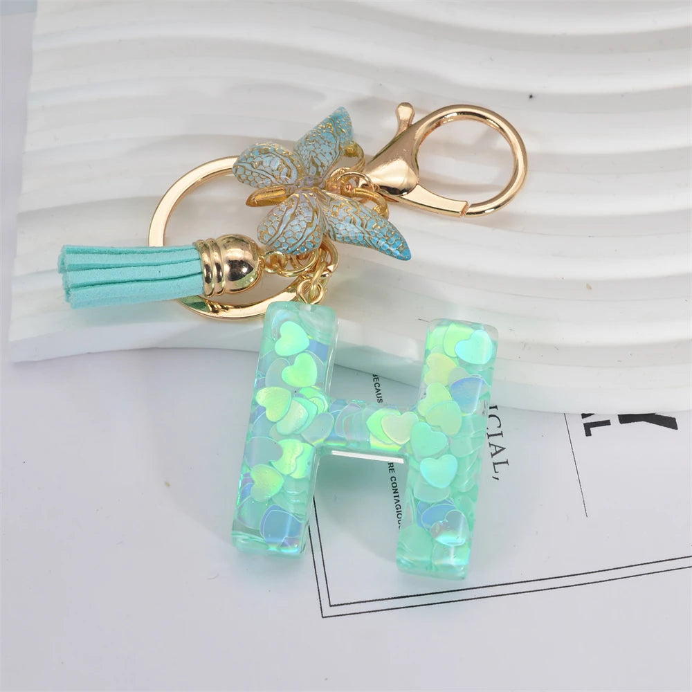 Green Tassel Butterfly Letter Keychain
