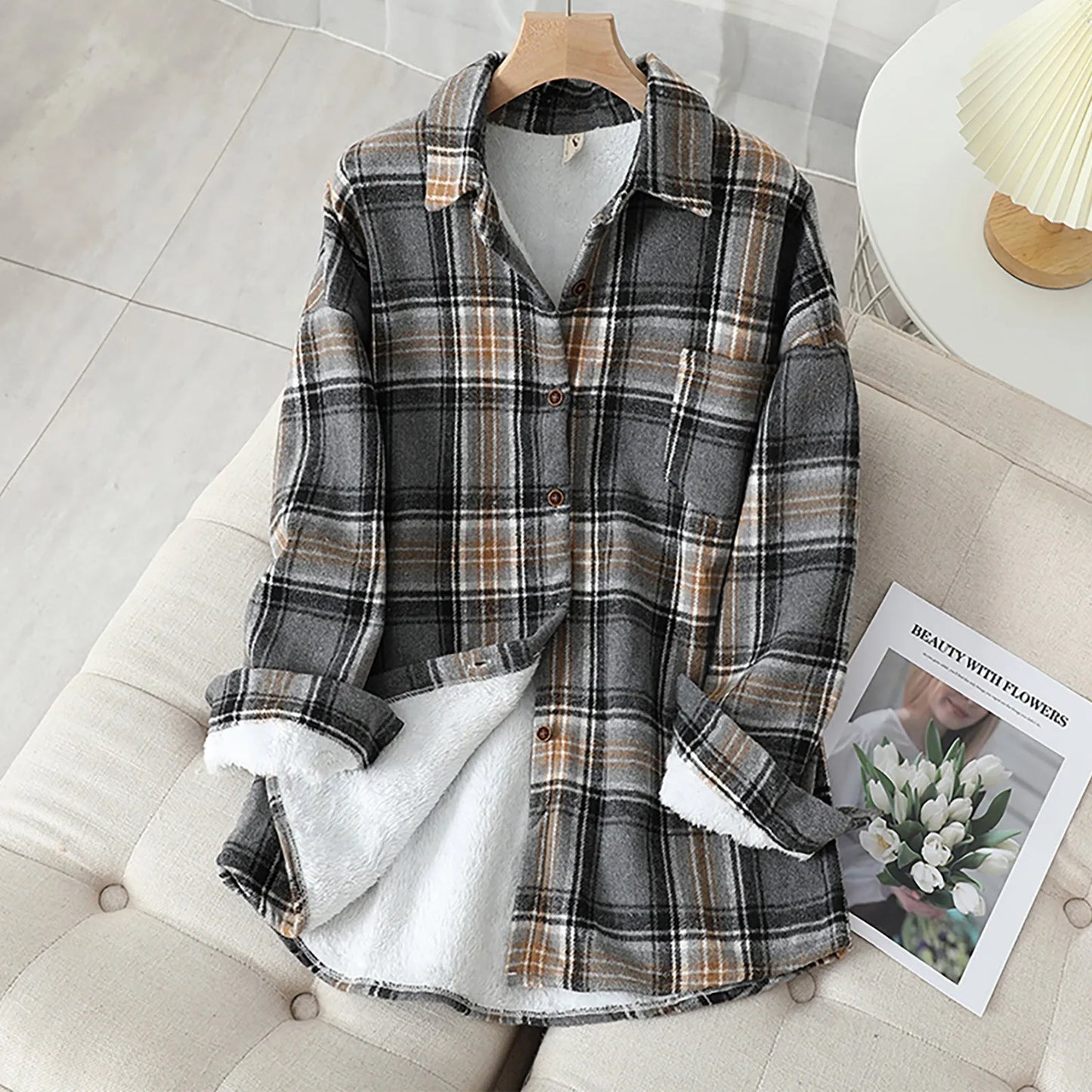 Womens Fleece Lined Flannel Jacket