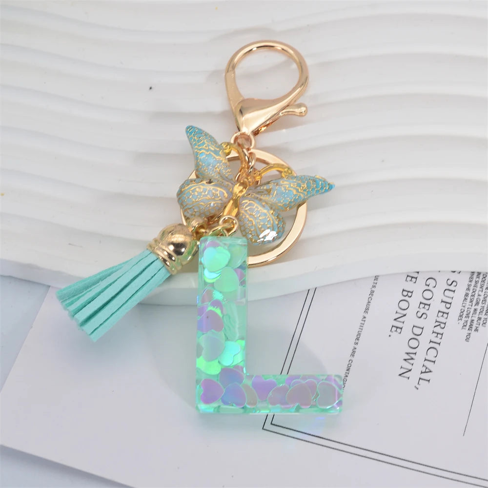 Green Tassel Butterfly Letter Keychain