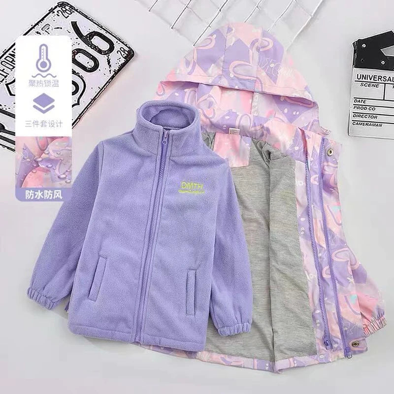 Waterproof Hooded Coat With Warm Removable Fleece Lined Jacket
