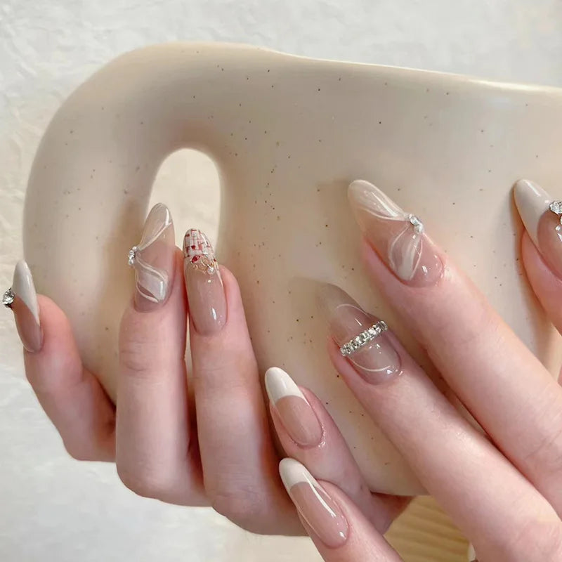 24Pcs Long Almond Fake Nails