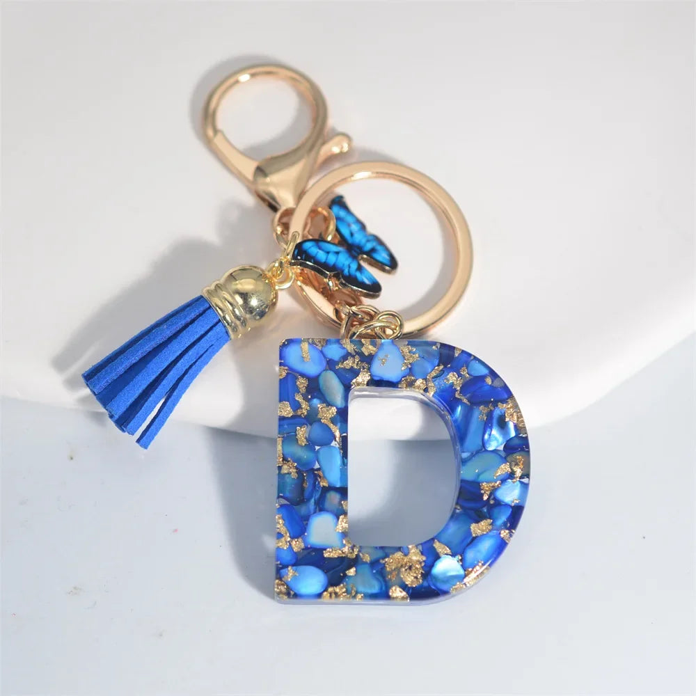 Blue Glazed Stone A To M Letter Keychain