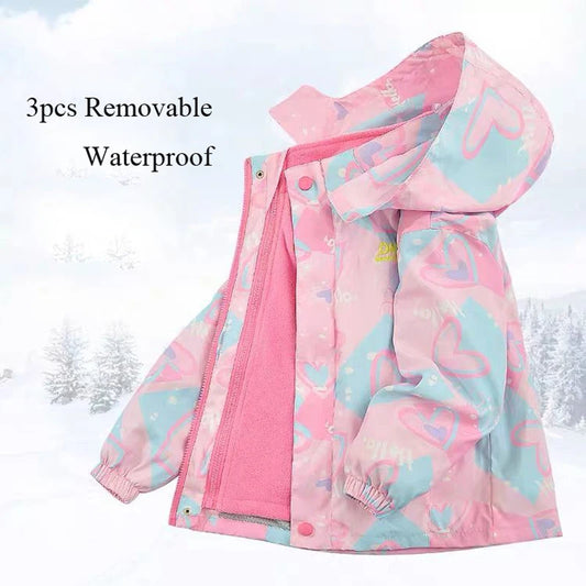 Waterproof Hooded Coat With Warm Removable Fleece Lined Jacket