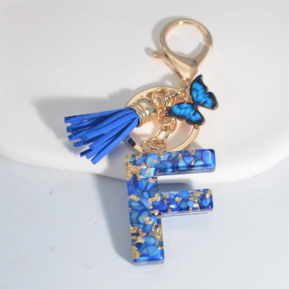 Blue Glazed Stone A To M Letter Keychain