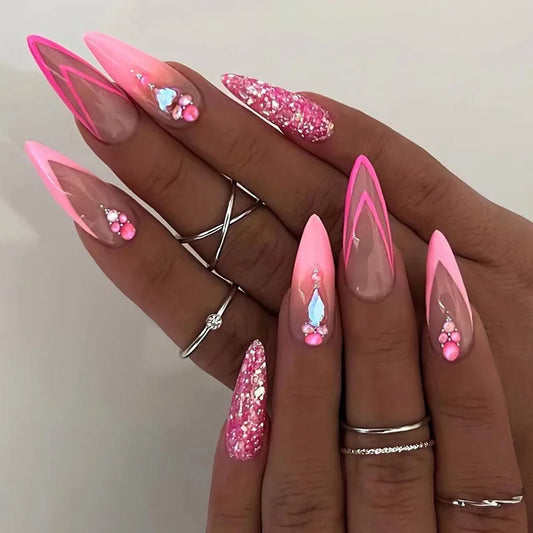 24Pcs Long Almond Fake Nails