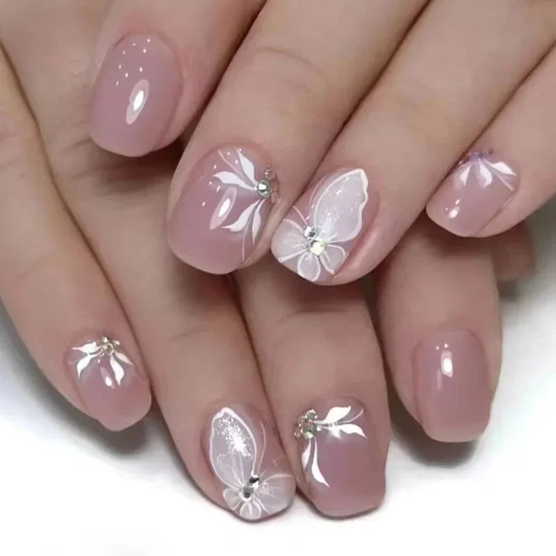 24PCS Shiny Pearl Wearable False Nails