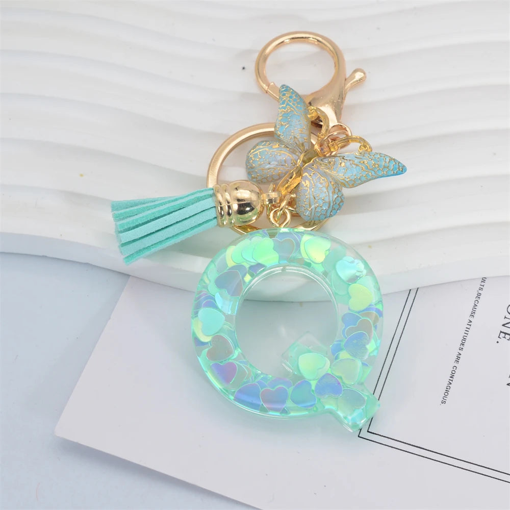 Green Tassel Butterfly Letter Keychain