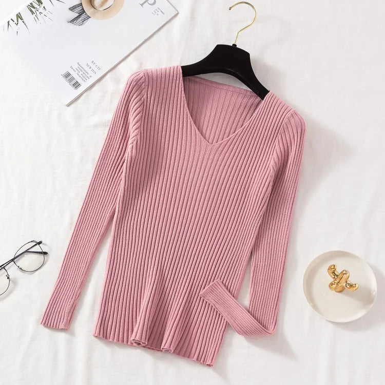 Women’s Long-Sleeved V-neck Sweaters