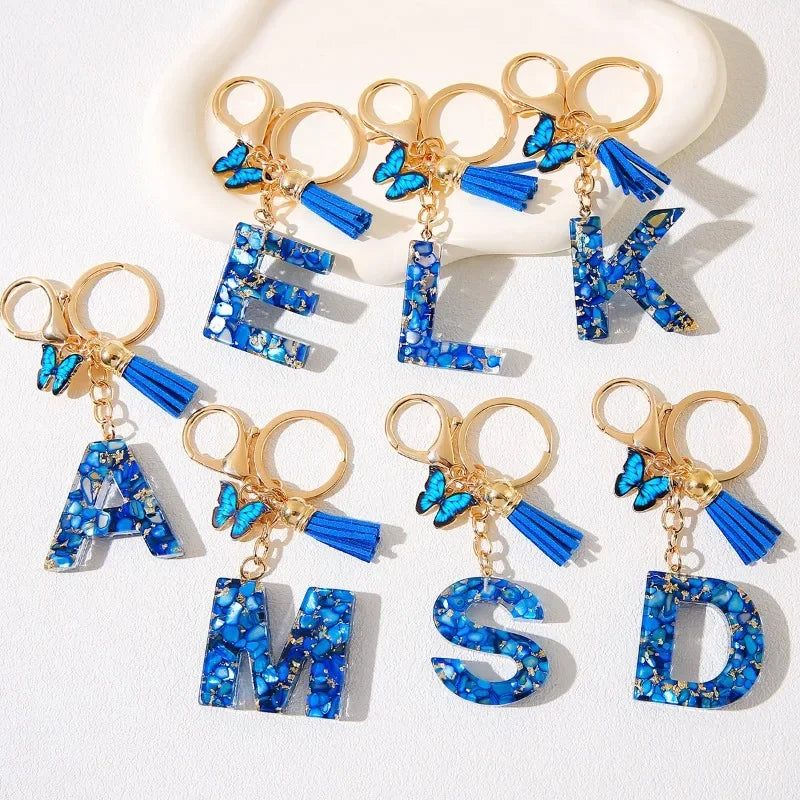 Blue Glazed Stone A To M Letter Keychain