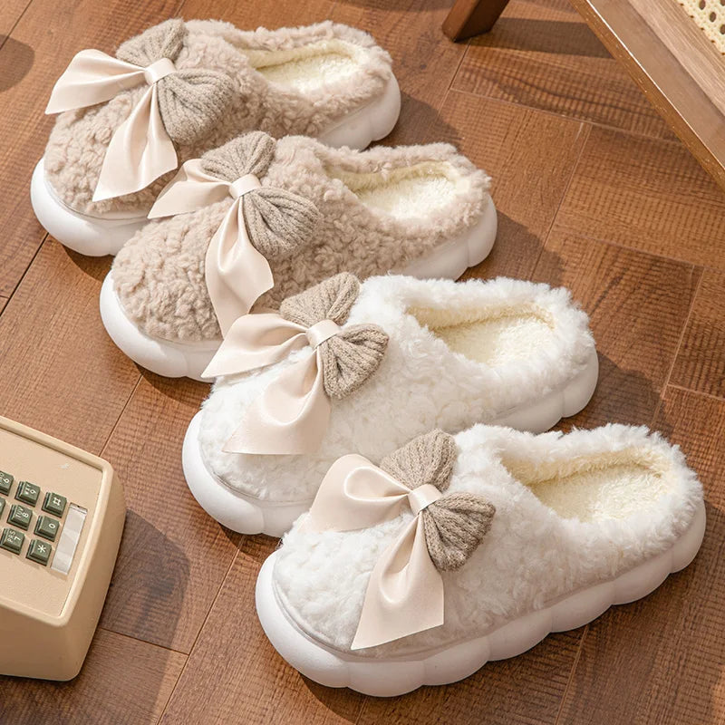 Cute Bow Plush lndoor Slippers