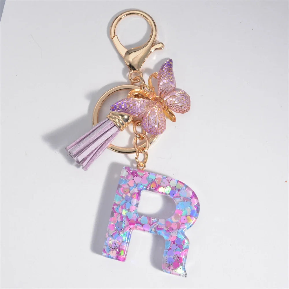 Purple Heart Filled Letter Keychain