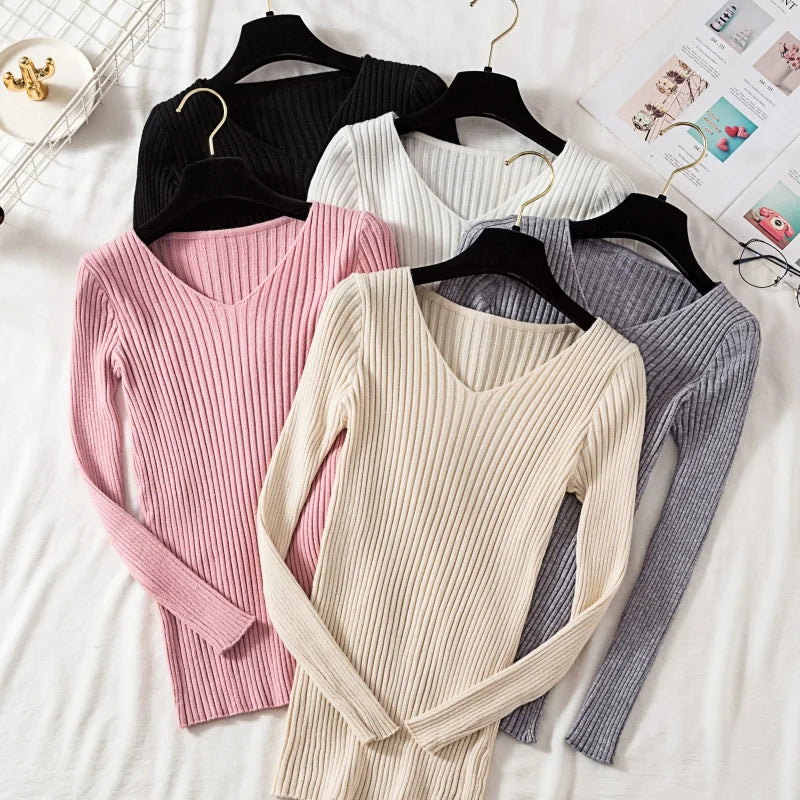 Women’s Long-Sleeved V-neck Sweaters