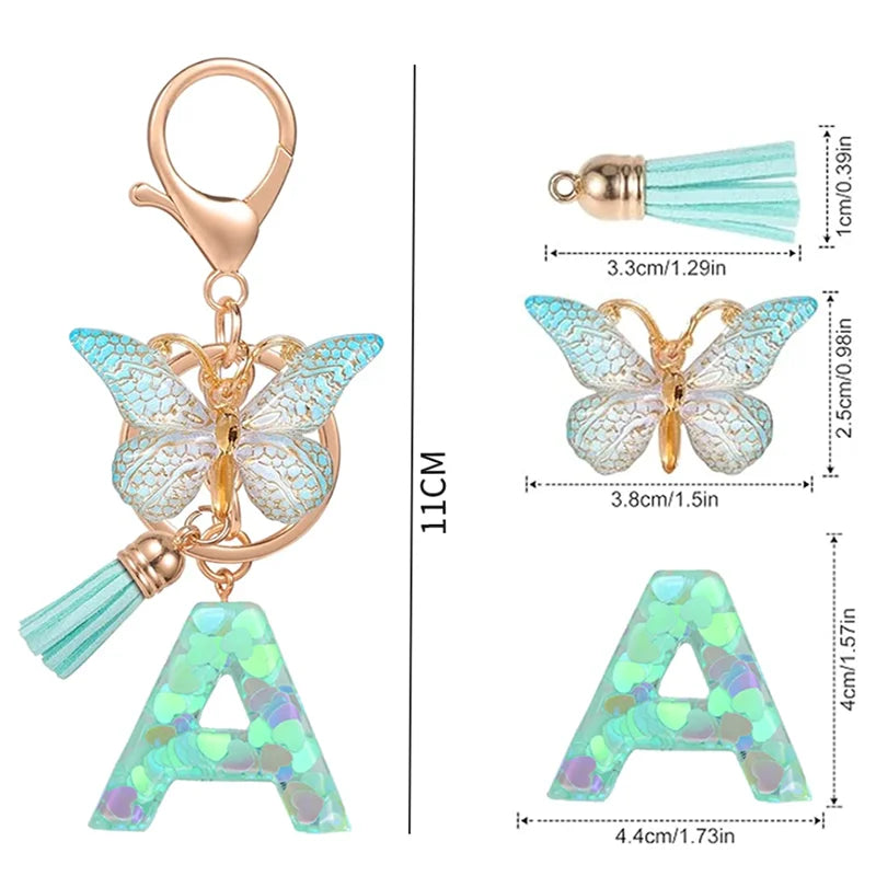 Green Tassel Butterfly Letter Keychain