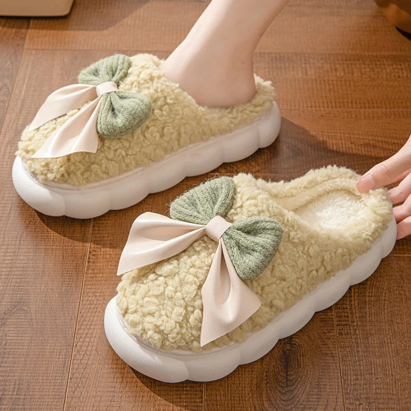 Cute Bow Plush lndoor Slippers