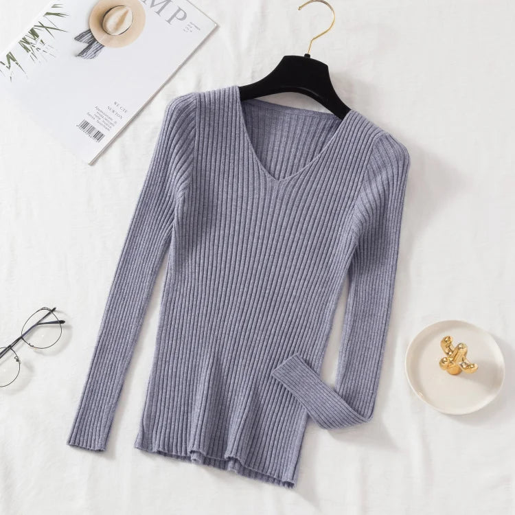 Women’s Long-Sleeved V-neck Sweaters