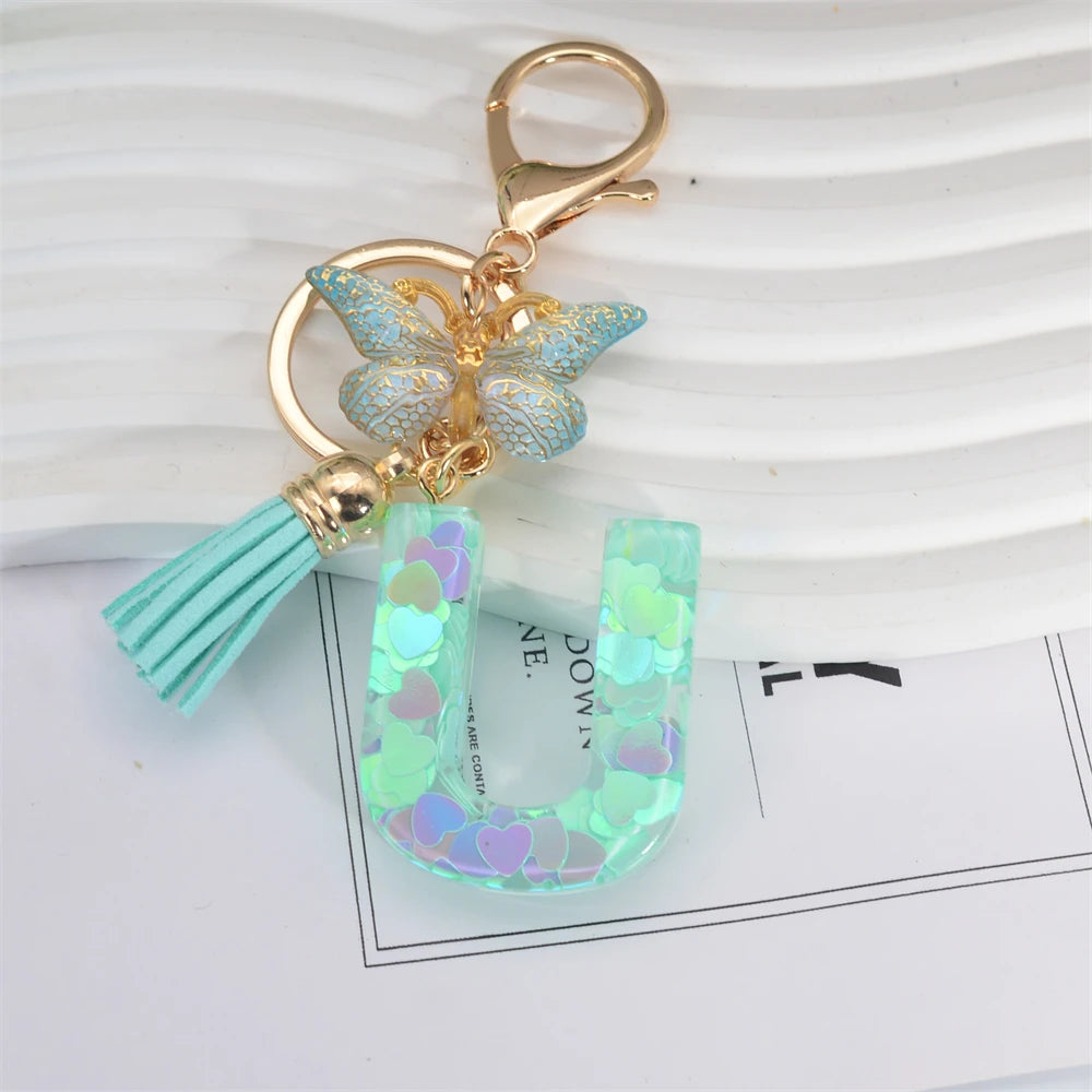 Green Tassel Butterfly Letter Keychain