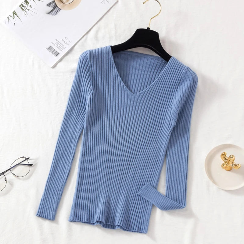 Women’s Long-Sleeved V-neck Sweaters