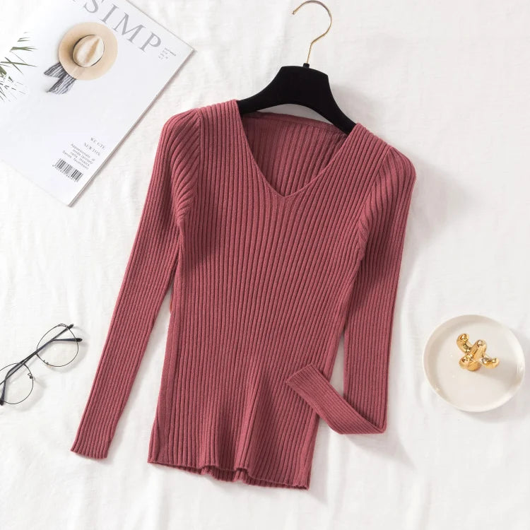 Women’s Long-Sleeved V-neck Sweaters