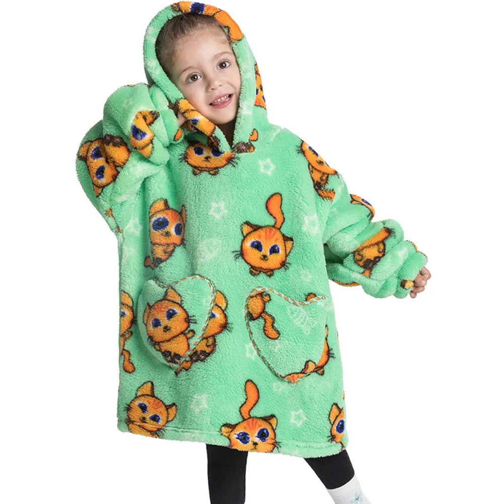 Kids Warm Thick Oversized Wearable Blanket Hoodie