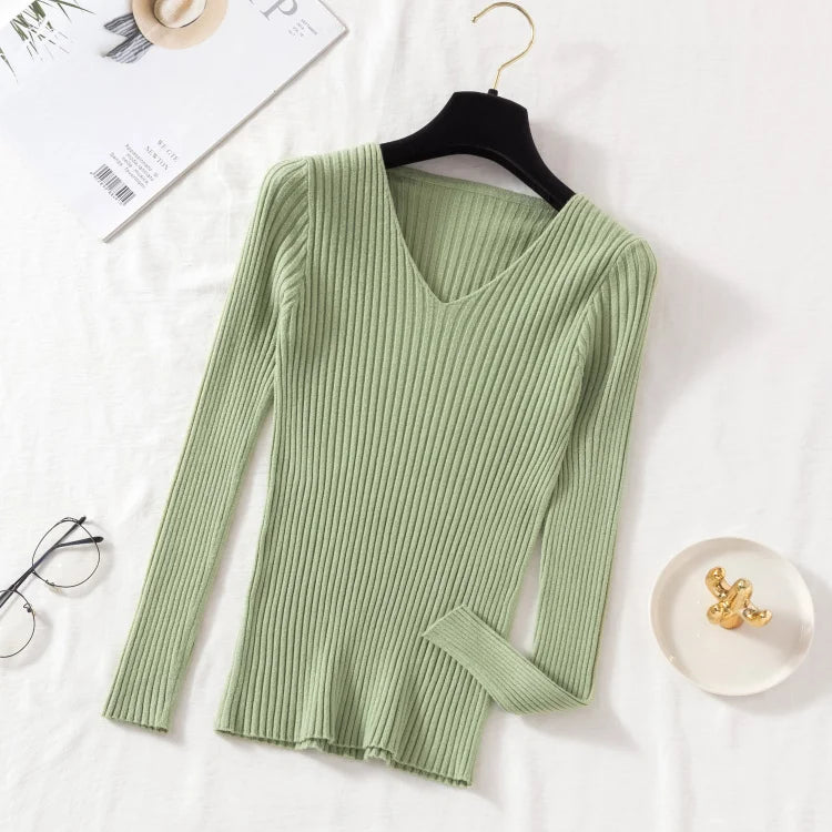 Women’s Long-Sleeved V-neck Sweaters