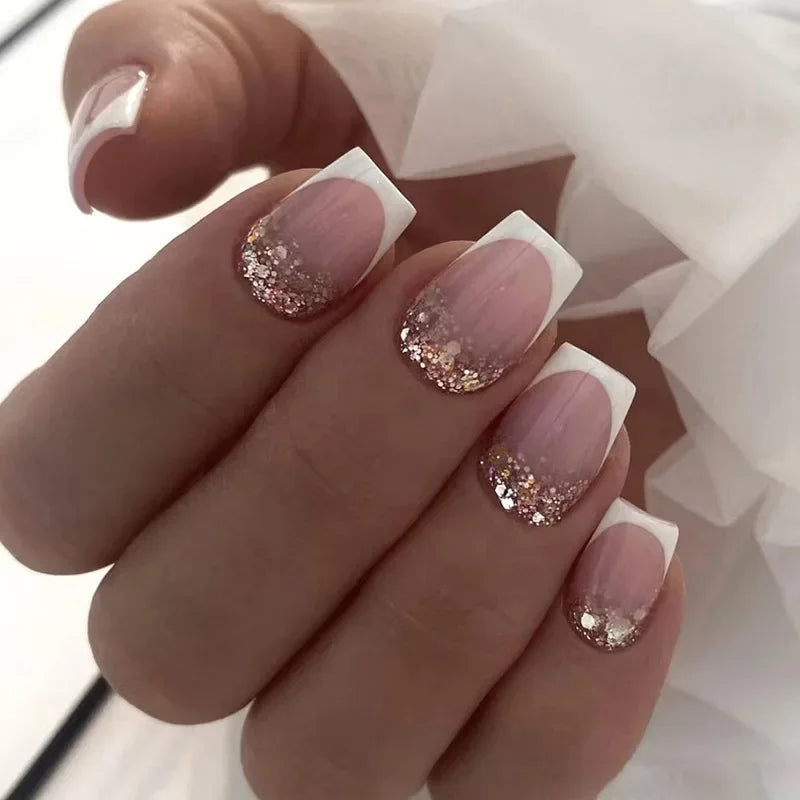 24PCS Shiny Pearl Wearable False Nails