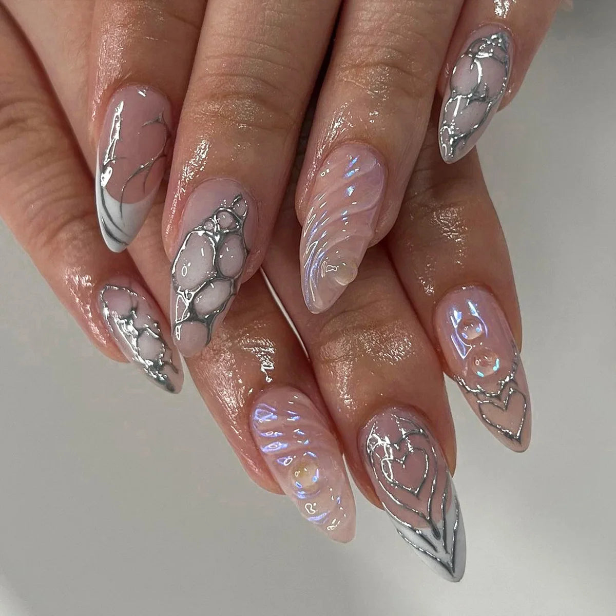 24Pcs Long Almond Fake Nails