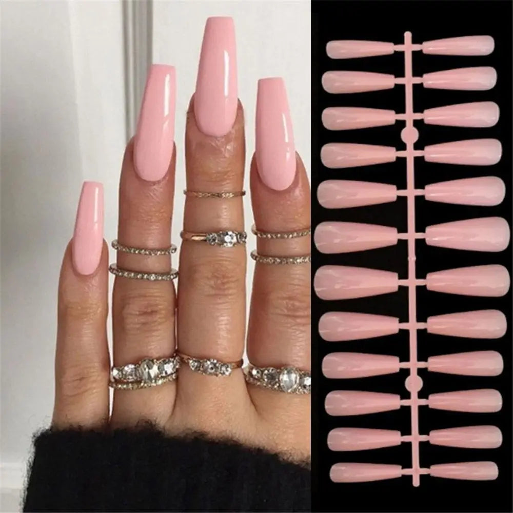 24Pcs Long Almond Fake Nails