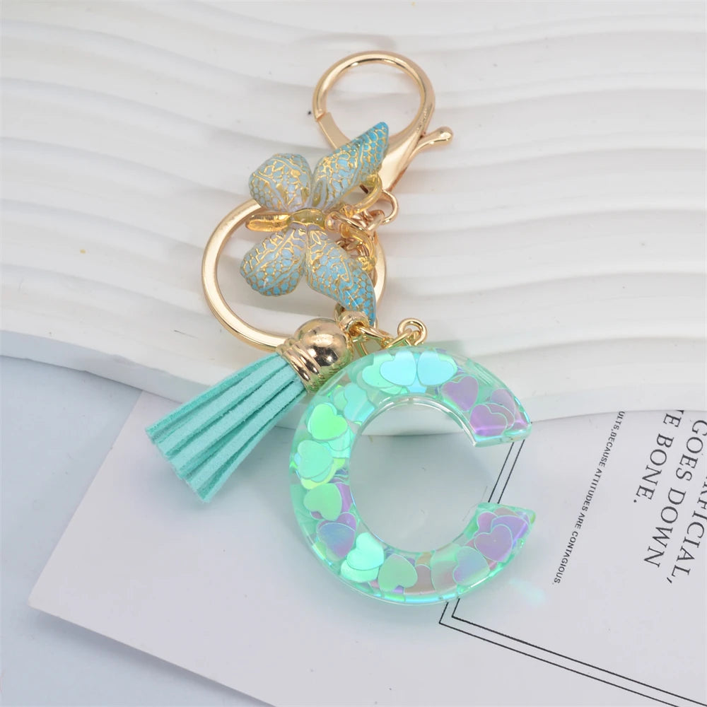 Green Tassel Butterfly Letter Keychain