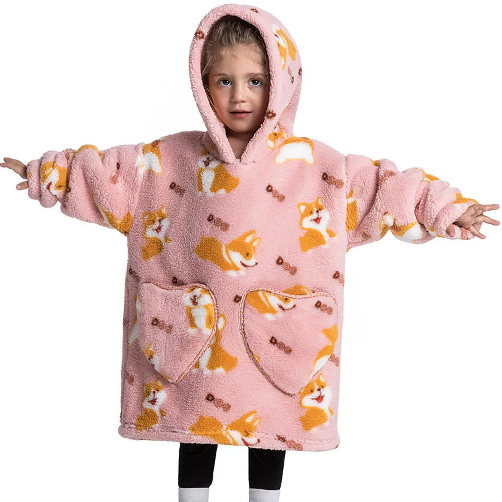 Kids Warm Thick Oversized Wearable Blanket Hoodie