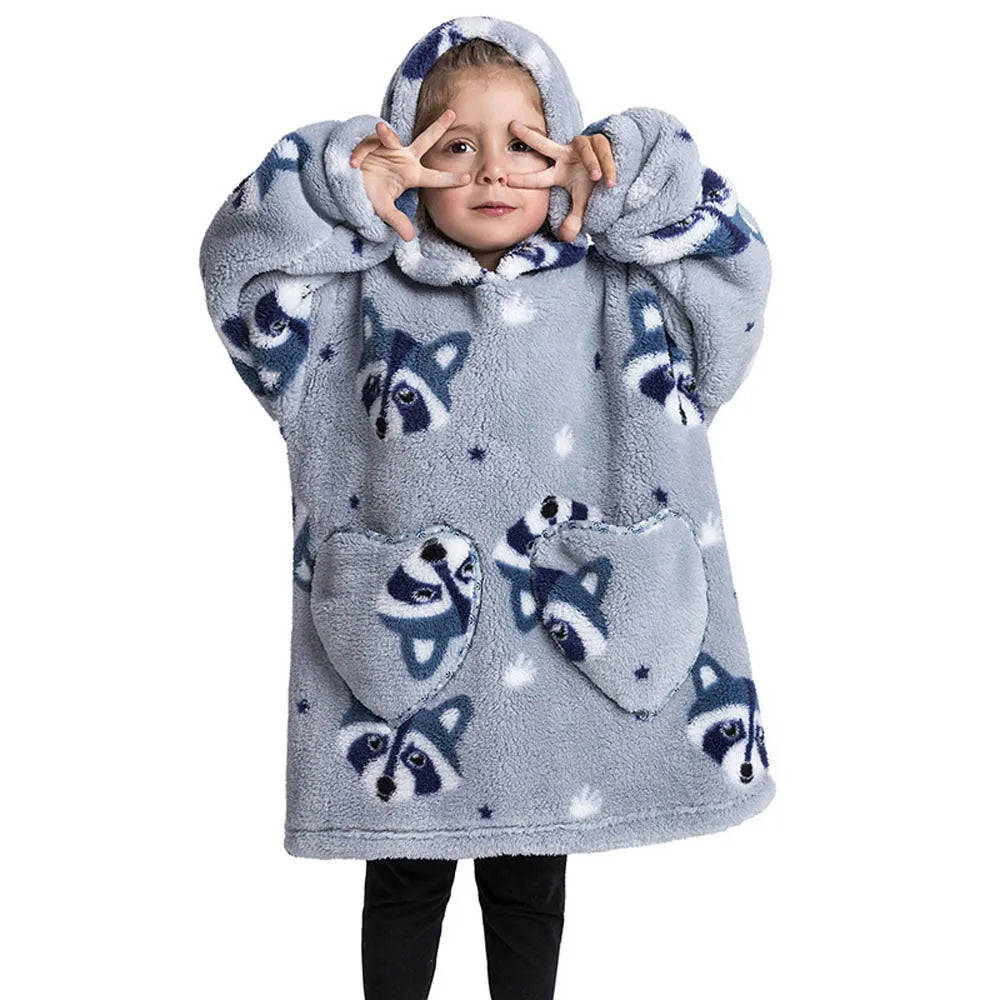 Kids Warm Thick Oversized Wearable Blanket Hoodie