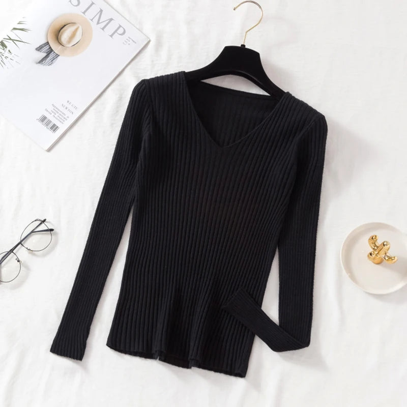 Women’s Long-Sleeved V-neck Sweaters