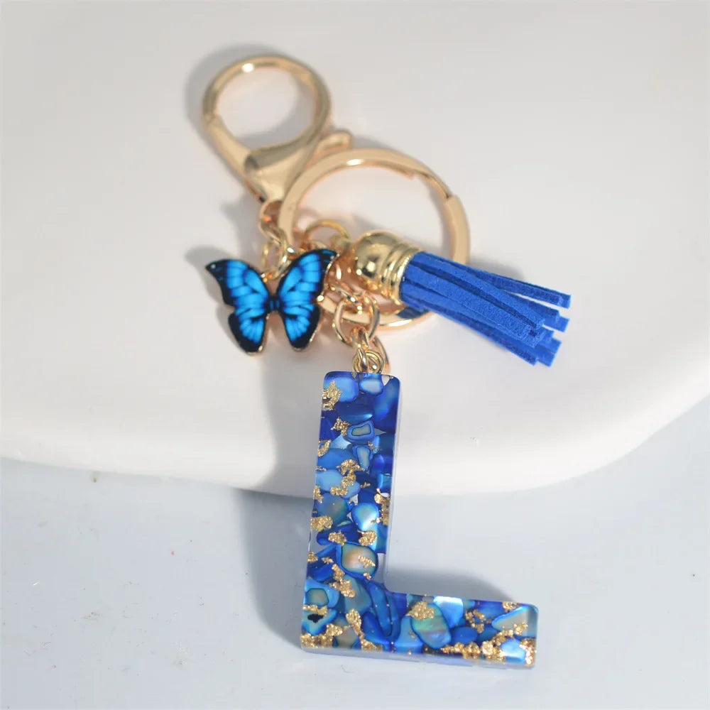 Blue Glazed Stone A To M Letter Keychain